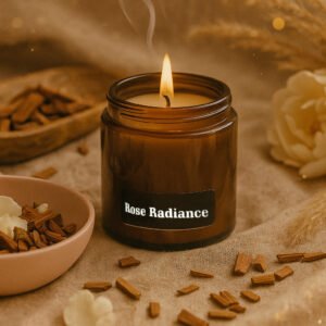 Rose Radiance – 100ml Pure Sandalwood Attar Candle, Grounding & Serene